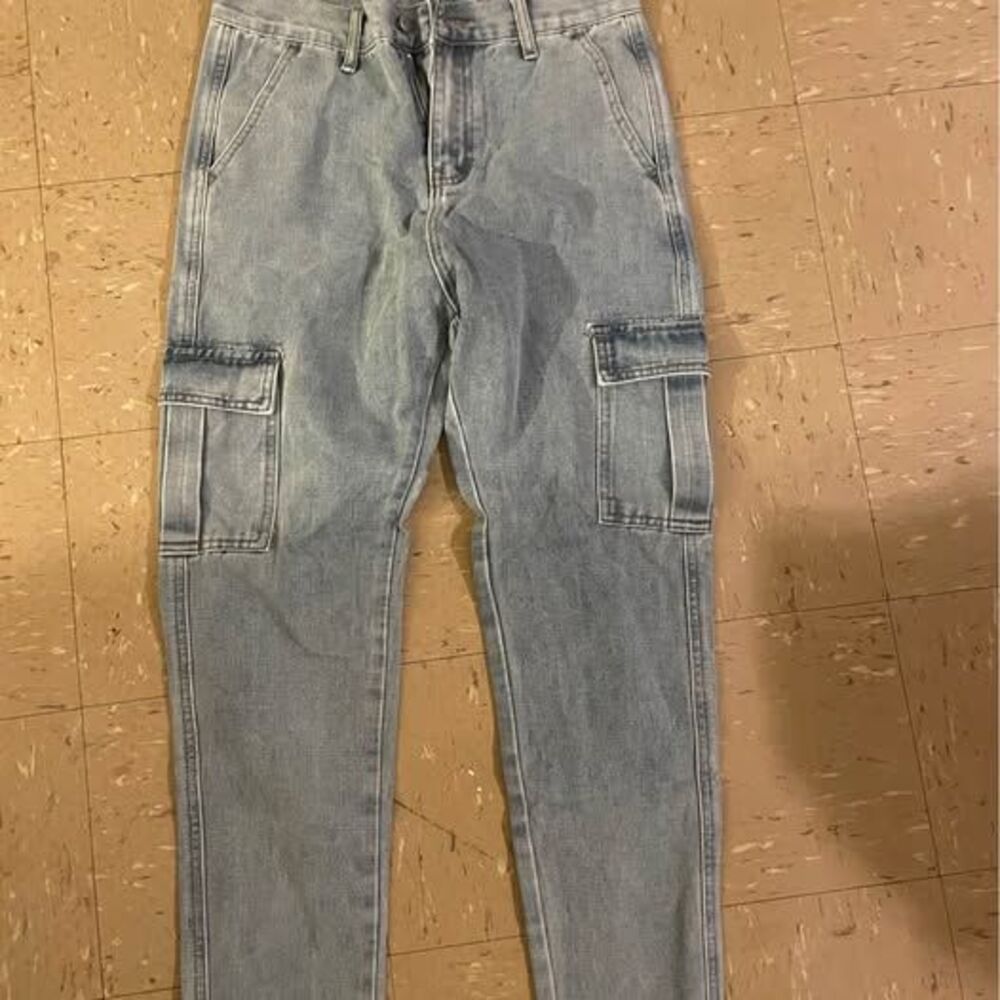 Men's Light Wash Denim Cargo Utility Pants, 30"x28"